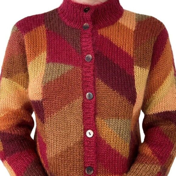 Vintage Talbots Hand Knit Red Mohair Blend Fluffy Preppy Grannycore Cardigan - Picture 2 of 7